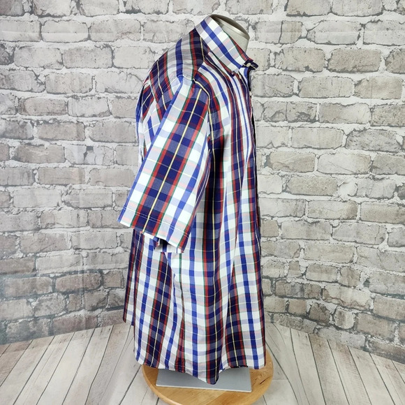 Paul & Shark Yachting Plaid Short Sleeve Button Front Shirt White Blue Size 41 - Picture 7 of 12
